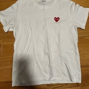 White T-Shirt with Red Heart Patch